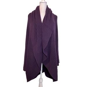 Ralph Lauren Cardigan Womens OS Purple Ribbed Knit 100% Cotton Shawl Collar